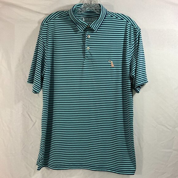 Local Boy Outfitters Striped Performance Golf Polo Shirt - Blue Green - Size Med - Picture 1 of 3